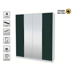 Шкаф распашной Тренд КТ-Ш4 (з) (Белый платинум ЛДСП/ Изумруд ЛМДФ) Ш1800 В2128 Г..